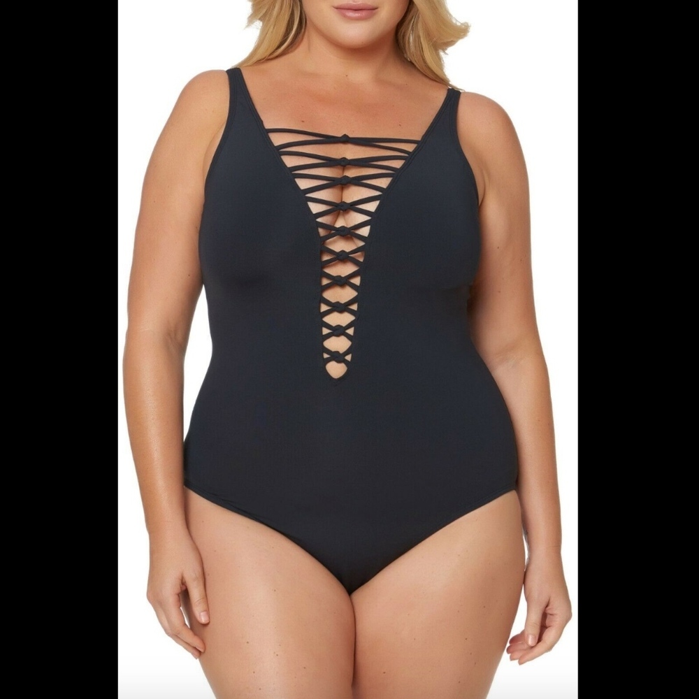 NEW Bleu Rod Beattie Lattice‎ One-Piece Swimsuit [PLUS SZ 22W ]